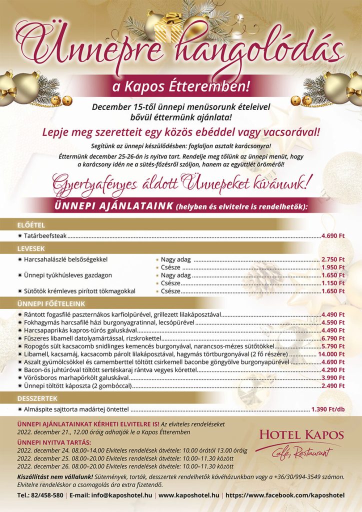 Kapos Hotel Ünnepi menü - Karácsonyi menü